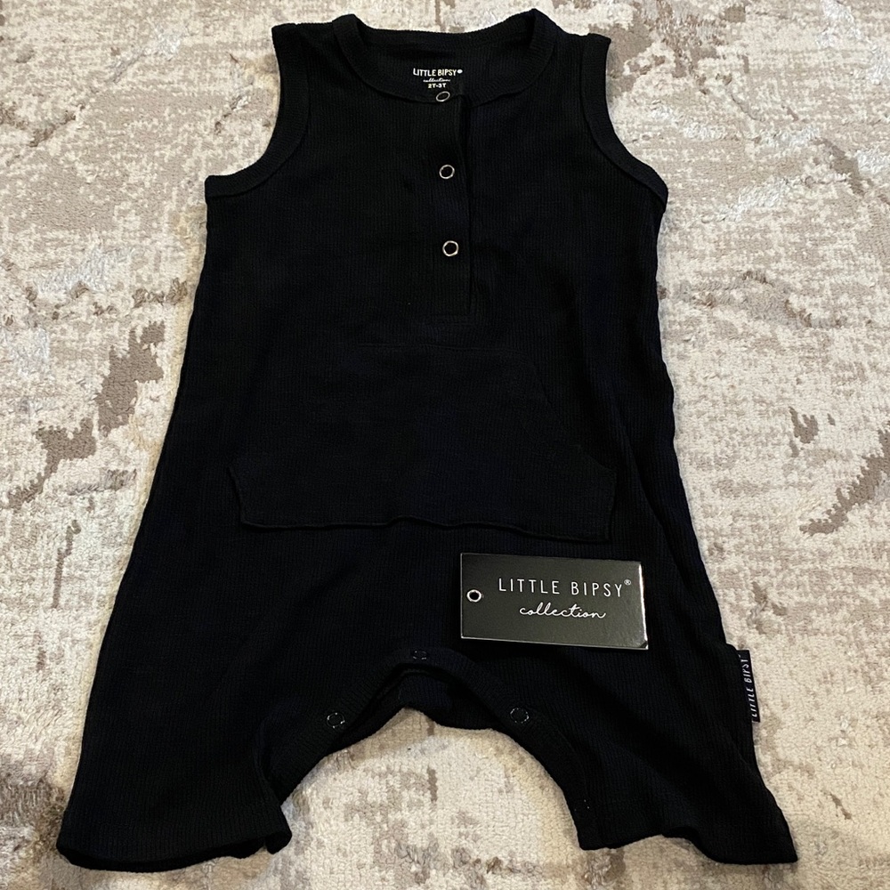 Little Bipsy Classic Black Buttoned Romper